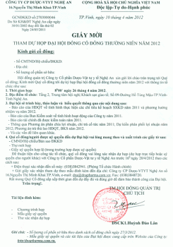 DNA PHARMA Thông báo đại hội đồng cổ đông thường niên năm 2012