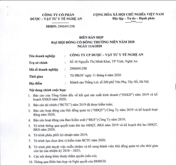 Biên bản ĐHĐCĐ thường niên năm 2020