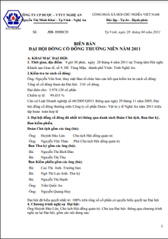 NGHỊ QUYẾT ĐẠI HỘI ĐỒNG CỔ ĐÔNG THƯỜNG NIÊN NĂM 2011