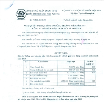 Nghị quyết Đại hội đồng cổ đông thường niên năm 2014