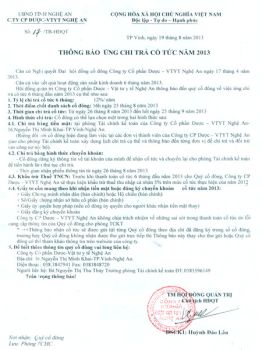Thông báo chi trả cổ tức năm 2013