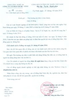 Thông báo chốt danh sách cổ đông năm 2016