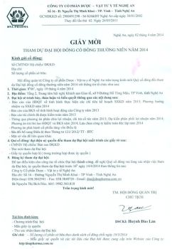 Thông báo đại hội đồng cổ đông thường niên năm 2014