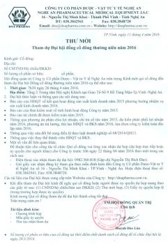 Thông báo đại hội đồng cổ đông thường niên năm 2016